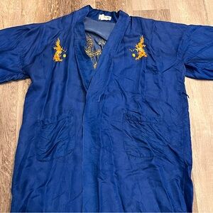 Vintage Esme Golden Dragon 100% Silk Kimono Robe Hand Embroidered Dragon Large